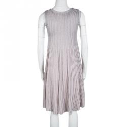 Pre Owned Dior Metallic Blush Pink Lurex Knit Sleeveless A-Line Dress S