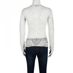 Dior Cream Embroidered Mesh Long Sleeve Sheer Top S