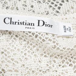 Dior Cream Embroidered Mesh Long Sleeve Sheer Top S