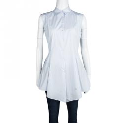 Pre Owned Dior Blue and White Striped Cotton Flared Bottom Sleeveless Long Shirt M