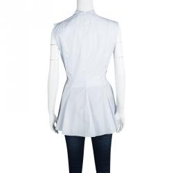 Pre Owned Dior Blue and White Striped Cotton Flared Bottom Sleeveless Long Shirt M
