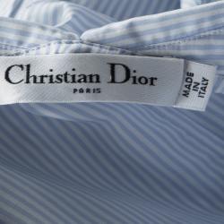 Pre Owned Dior Blue and White Striped Cotton Flared Bottom Sleeveless Long Shirt M