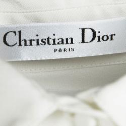 Pre Owned Dior Off White Silk Pleated Bottom Long Sleeve Shirt Dress S