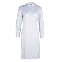 Dior SS'14 Blue Striped Cotton Button Detail Long Sleeve Shirt Dress M