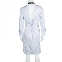 Dior SS'14 Blue Striped Cotton Button Detail Long Sleeve Shirt Dress M