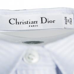 Dior SS'14 Blue Striped Cotton Button Detail Long Sleeve Shirt Dress M