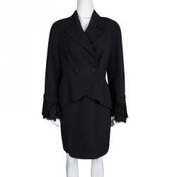 Dior Black Floral Lace Cuffed Blazer and Pencil Skirt Set L