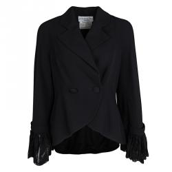 Dior Black Floral Lace Cuffed Blazer and Pencil Skirt Set L