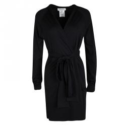 Dior Black Embroidered Hooded Wrap Long Jacket M
