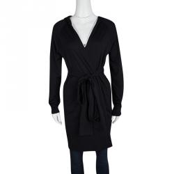 Dior Black Embroidered Hooded Wrap Long Jacket M