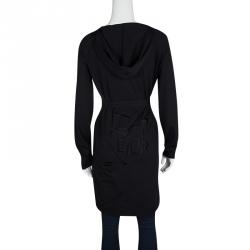 Dior Black Embroidered Hooded Wrap Long Jacket M