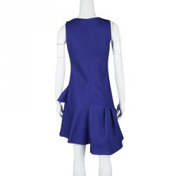 Dior Cobalt Blue Silk Wool Ruffled Bottom Sleeveless Dress M