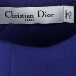 Dior Cobalt Blue Silk Wool Ruffled Bottom Sleeveless Dress M