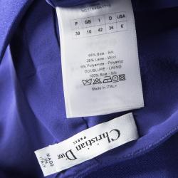 Dior Cobalt Blue Silk Wool Ruffled Bottom Sleeveless Dress M