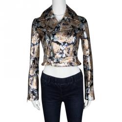 Dior Metallic Floral Painted Lambskin Leather Biker Jacket S