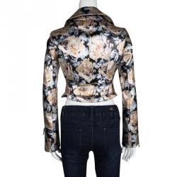 Dior Metallic Floral Painted Lambskin Leather Biker Jacket S