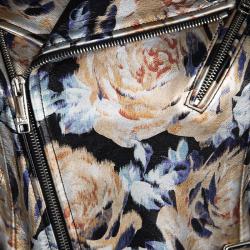 Dior Metallic Floral Painted Lambskin Leather Biker Jacket S