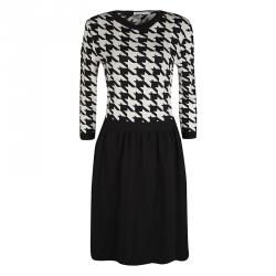 Dior Monochrome Houndstooth Pattern Wool Dress M