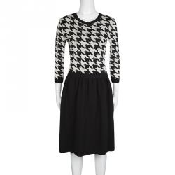 Dior Monochrome Houndstooth Pattern Wool Dress M