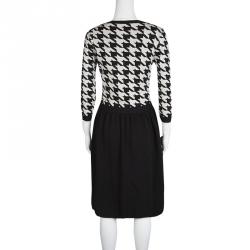 Dior Monochrome Houndstooth Pattern Wool Dress M