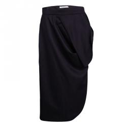 Dior Indigo Draped Wool Asymmetric Midi Skirt L