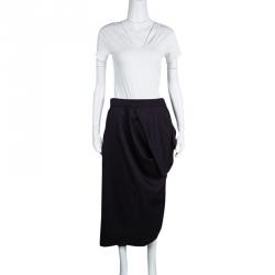 Dior Indigo Draped Wool Asymmetric Midi Skirt L