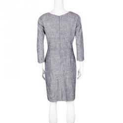 Pre Owned Dior Navy Blue Textured Silk Ruched V-Neck Dress M