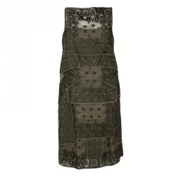 Dior Olive Green Embroidered Silk Paneled Sleeveless Dress M