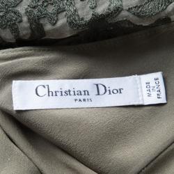 Dior Olive Green Embroidered Silk Paneled Sleeveless Dress M