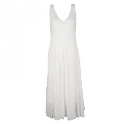 Dior Off White Pleated Silk Midi Dress S