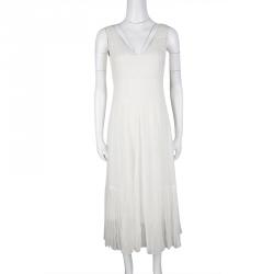 Dior Off White Pleated Silk Midi Dress S