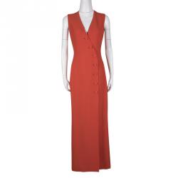 Dior Orange Silk and Wool Blend Asymmetric Button Front Sleeveless Maxi Dress M