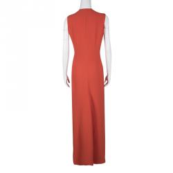 Dior Orange Silk and Wool Blend Asymmetric Button Front Sleeveless Maxi Dress M