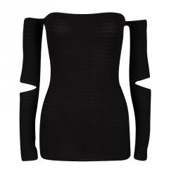 Dior Black Cotton Silk Knit Cutout Detail Off Shoulder Top L