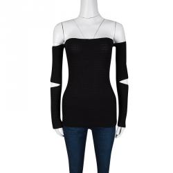 Dior Black Cotton Silk Knit Cutout Detail Off Shoulder Top L
