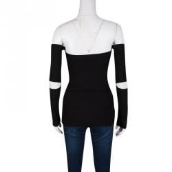 Dior Black Cotton Silk Knit Cutout Detail Off Shoulder Top L