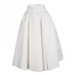 Dior Off White Gathered Cotton Blend Tulle Underlay Dirndl Midi Skirt S