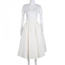Dior Off White Gathered Cotton Blend Tulle Underlay Dirndl Midi Skirt S