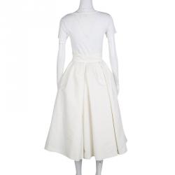 Dior Off White Gathered Cotton Blend Tulle Underlay Dirndl Midi Skirt S