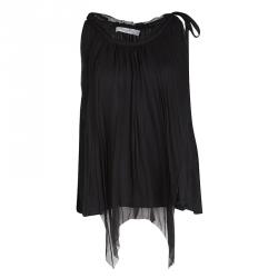 Pre Owned Dior Black Plisse Silk Layered Neck Tie Detail Sleeveless Knit Top L