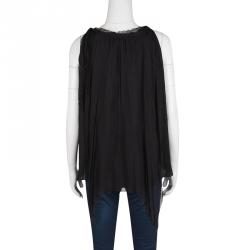 Pre Owned Dior Black Plisse Silk Layered Neck Tie Detail Sleeveless Knit Top L