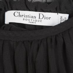 Pre Owned Dior Black Plisse Silk Layered Neck Tie Detail Sleeveless Knit Top L