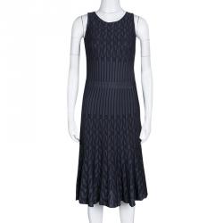 Dior Grey Patterned Jaquard Rib Knit Sleeveless Fit and Flare Dress M