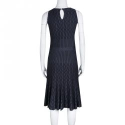 Dior Grey Patterned Jaquard Rib Knit Sleeveless Fit and Flare Dress M
