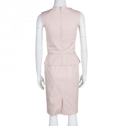 Pre Owned Dior Blush Pink Stretch Cotton Sleeveless Belted Peplum Dress S