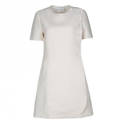 Dior Cream Wool Silk Side Button Detail Dress M