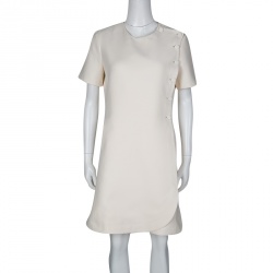 Dior Cream Wool Silk Side Button Detail Dress M