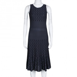Dior Grey Patterned Jaquard Rib Knit Sleeveless Fit and Flare Dress M
