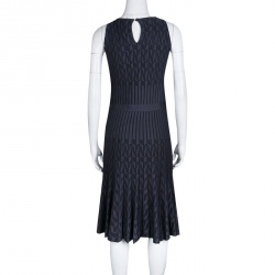 Dior Grey Patterned Jaquard Rib Knit Sleeveless Fit and Flare Dress M
