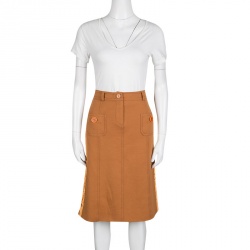 Pre Owned Dior Burnt Orange Velvet Panel Detail Skirt M